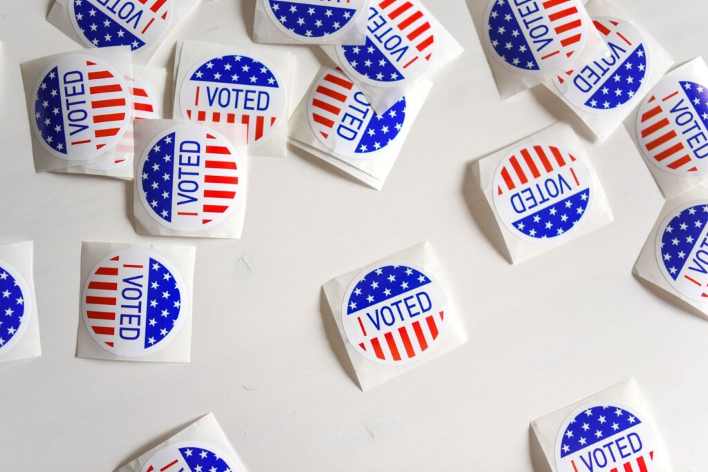 Tabletop of I Voted stickers
