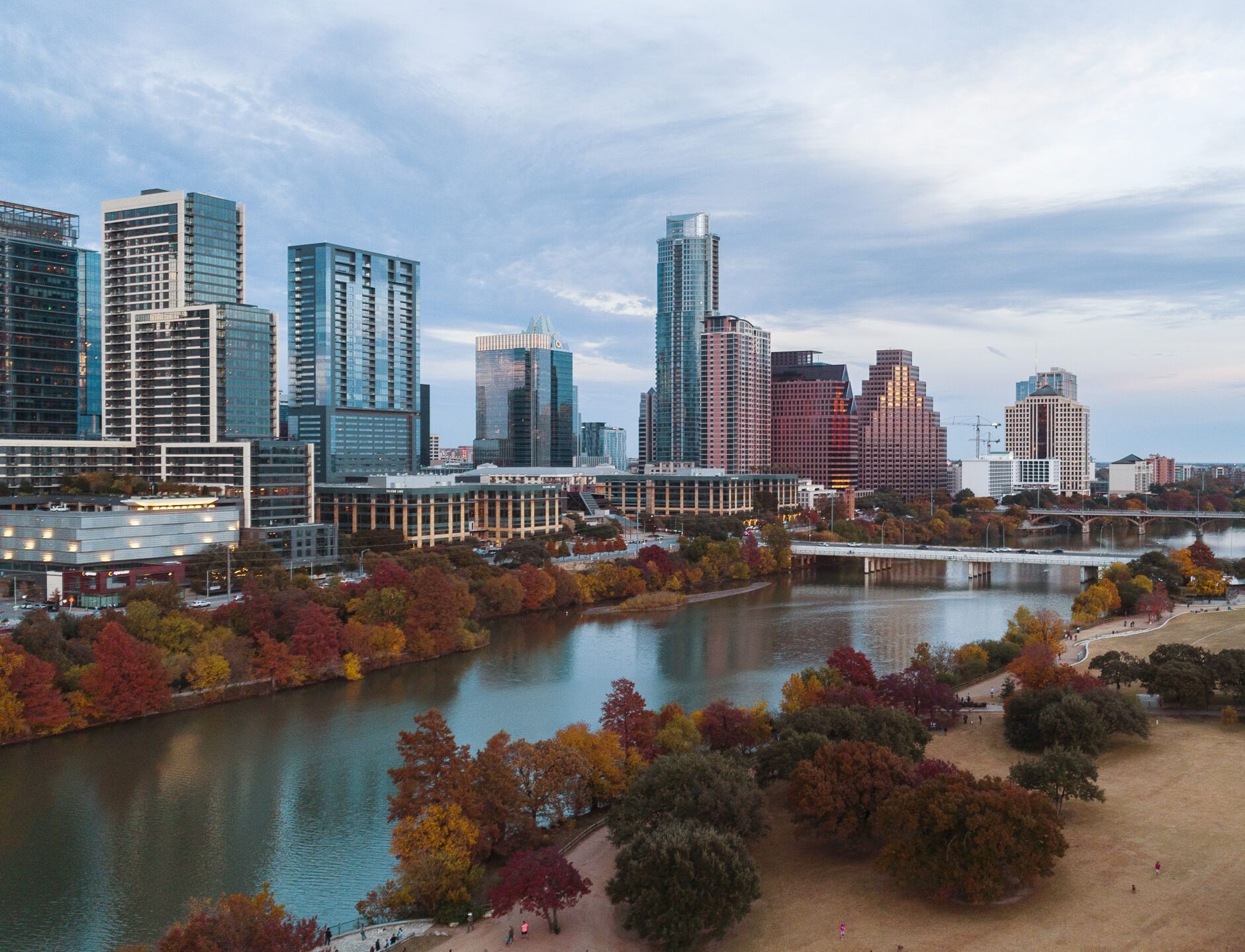 The aerial drone view of Austin Downtown, Texas, USA