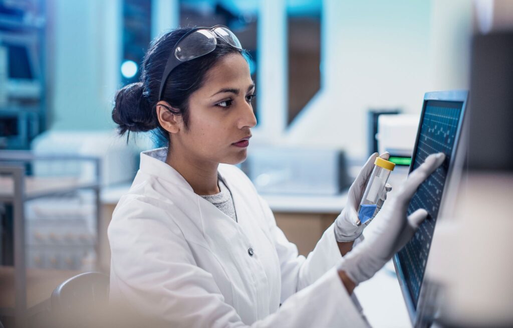 Clinician reviews results from liquid sample