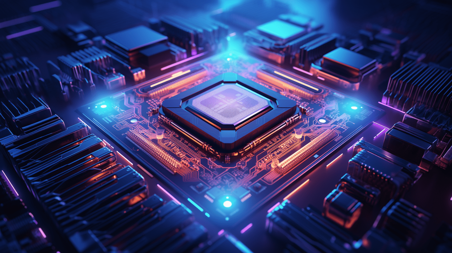 Close up of computer processor with neon lights