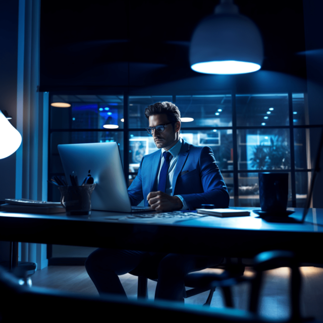 A technology specialist in front of the computer