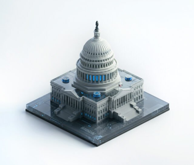Image of the US Capitol building in a isometric rendering.