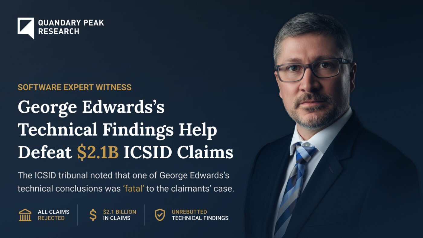 George Edwards of Quandary Peak Research featured in a graphic about his expert testimony in Mexico's successful defense in a $2.1 billion ICSID arbitration.