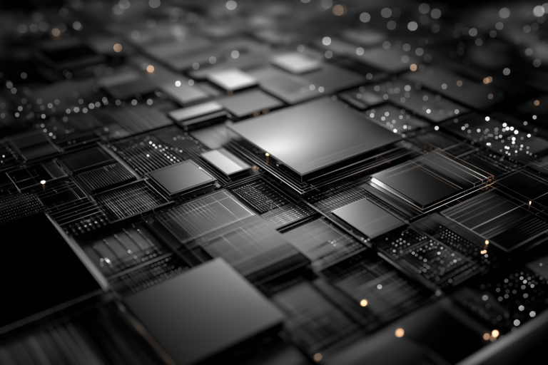 Dark abstract rendering of advanced computing technology