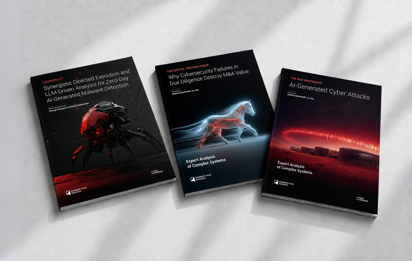 Concept rendering of three research publications on a desktop.